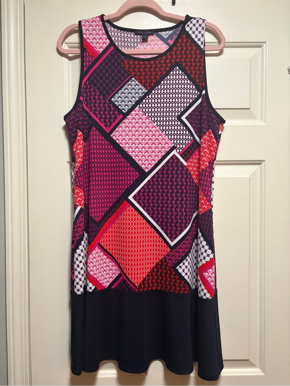Tommy Hilfiger Sleeveless Patchwork Mini Dress in Pink & Red